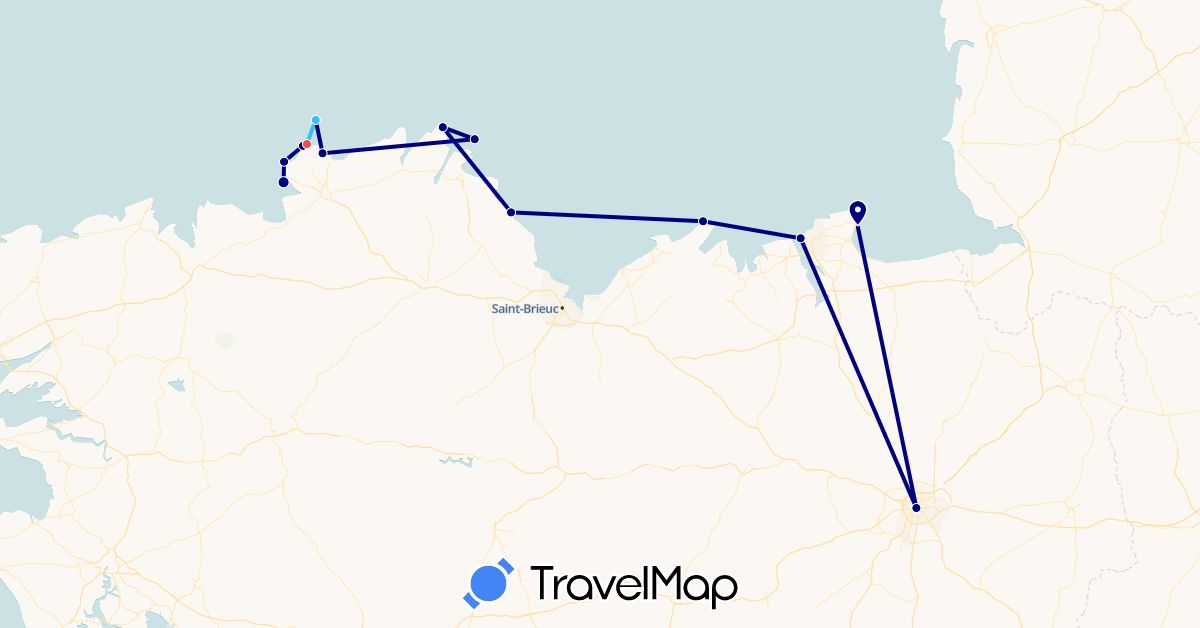 TravelMap itinerary: driving, hiking, boat in France (Europe)